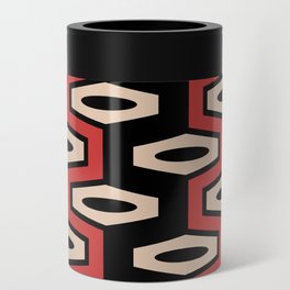 Atomic Geometric Pattern 246 Black Red and Beige Can Cooler