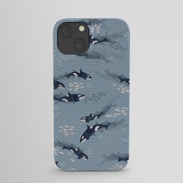 Orca in Motion / blue-gray ocean pattern iPhone Case