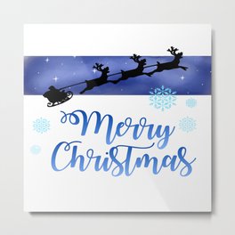 Starry night Santa sleigh Metal Print