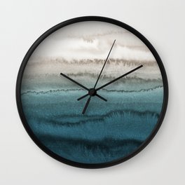 WITHIN THE TIDES - CRASHING WAVES TEAL Wall Clock | Nature, Illustration, Modern, Abstract, Fading, Mint, Landscape, Watercolor, Waves, Monikastrigel 