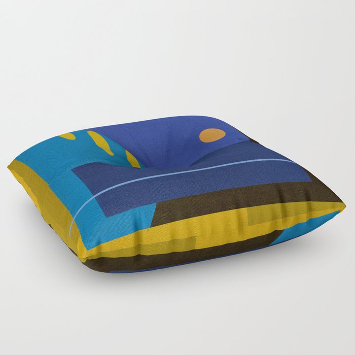 Blue abstract landscape # sunset at the sea Floor Pillow