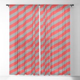 [ Thumbnail: Gray and Red Colored Lined/Striped Pattern Sheer Curtain ]
