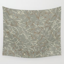 Modern Abstract Flower Garden Line Art in Evergreen Copper Wall Tapestry