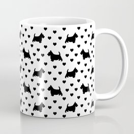 Cute Black Scottish Terriers (Scottie Dogs) & Hearts on White Background Mug