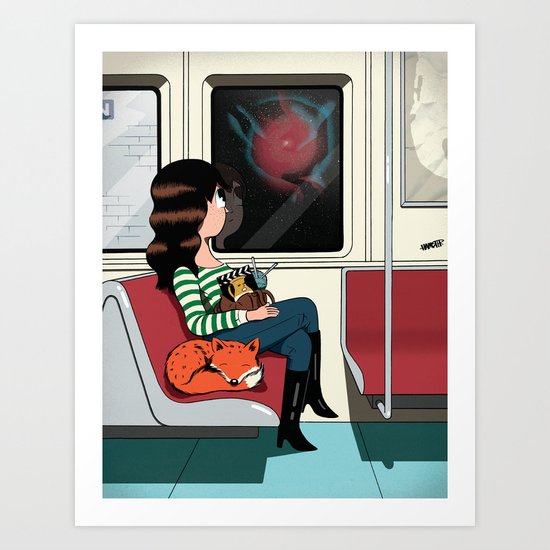 Subway Girl and Fox Art Print