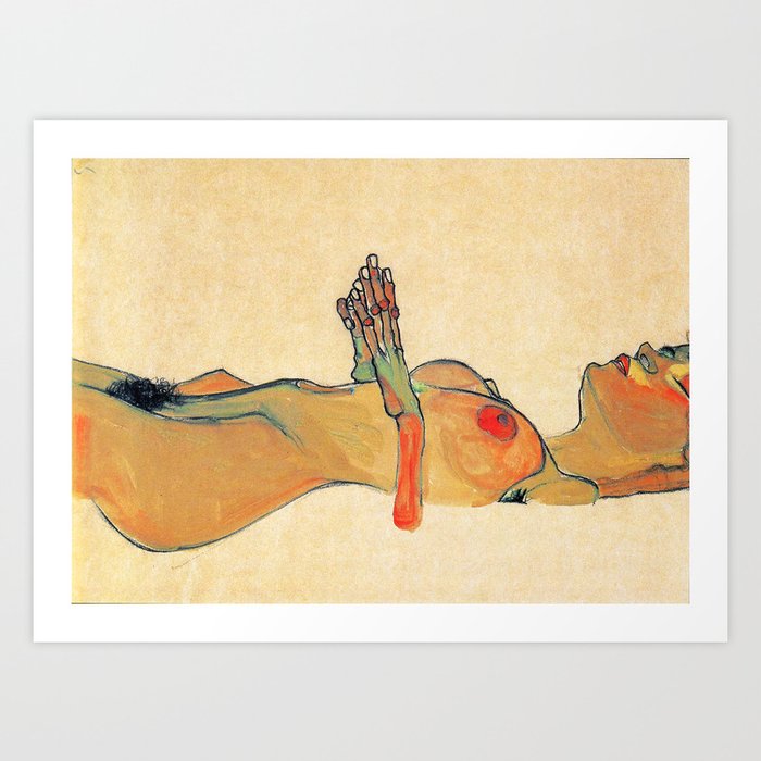 Egon Schiele - Orange knuckles and nipples (new color edit) Kunstdrucke Egon Schiele - Orange knuckles and nipples (new color edit) Kunstdrucke