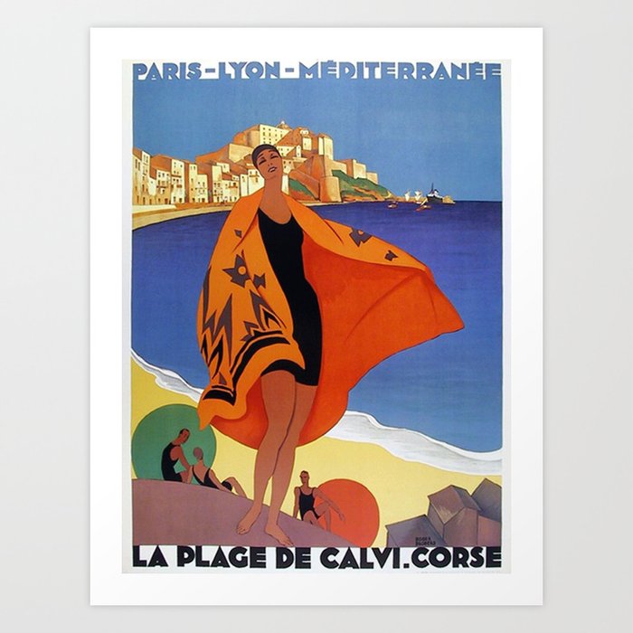 Vintage poster - La Plage de Calvi, La Corse, France Art Print