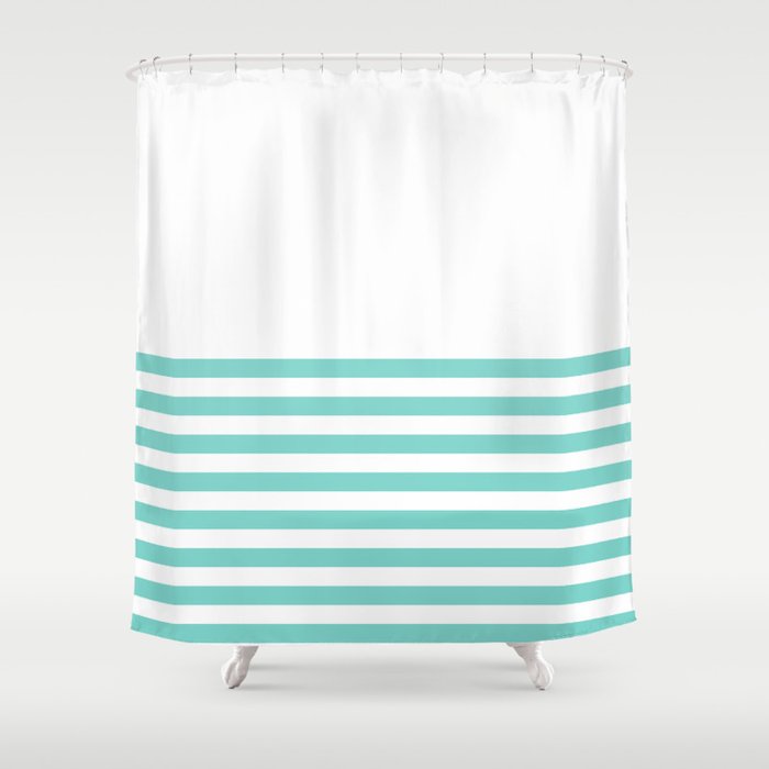 Tiffany Blue Half Stripe Shower Curtain By Newwave Society6 Tiffany Blue Half Stripe Shower Curtain