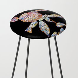 Floral Agatha Rose in Bloom Mosaic on Black Counter Stool