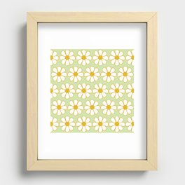 Cheerful Retro Daisy Pattern in Mustard and Light Tea Green Recessed Framed Print