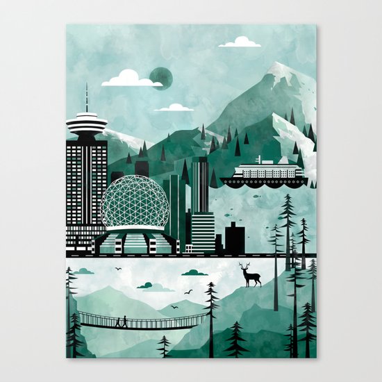 Vancouver Travel Poster Illustration Canvas Print