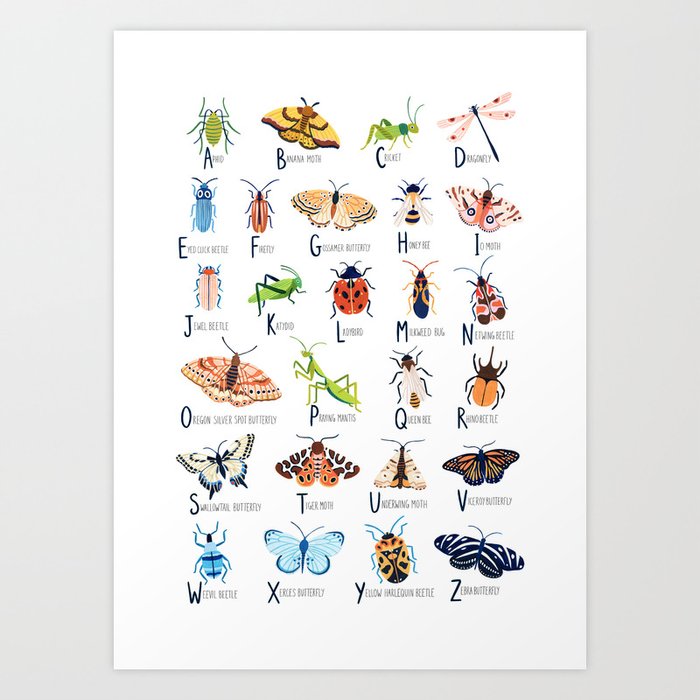 Insect Alphabet Art Print by Ambers Textiles
