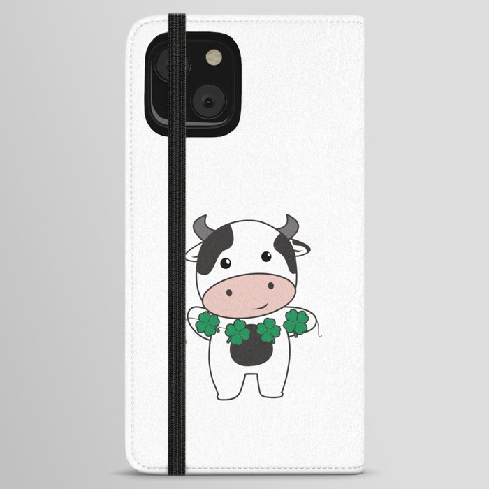 Cow With Shamrocks Cute Animals For Luck iPhone Wallet Case