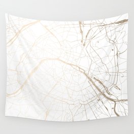 Paris Gold and White Street Map Wall Tapestry