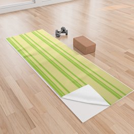 [ Thumbnail: Green & Tan Colored Lined/Striped Pattern Yoga Towel ]