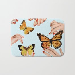 Social Butterflies Bath Mat | Colorful, Midcentury, Blue, Vintagephotography, Design, Hands, Retro, Vintage, Curated, Graphic 