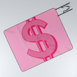 Pink Dollar Sign Symbol - Preppy Aesthetic Decor Picnic Blanket
