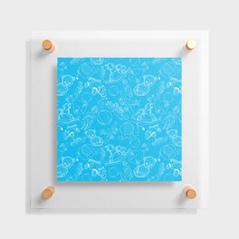 Turquoise and White Toys Outline Pattern Floating Acrylic Print