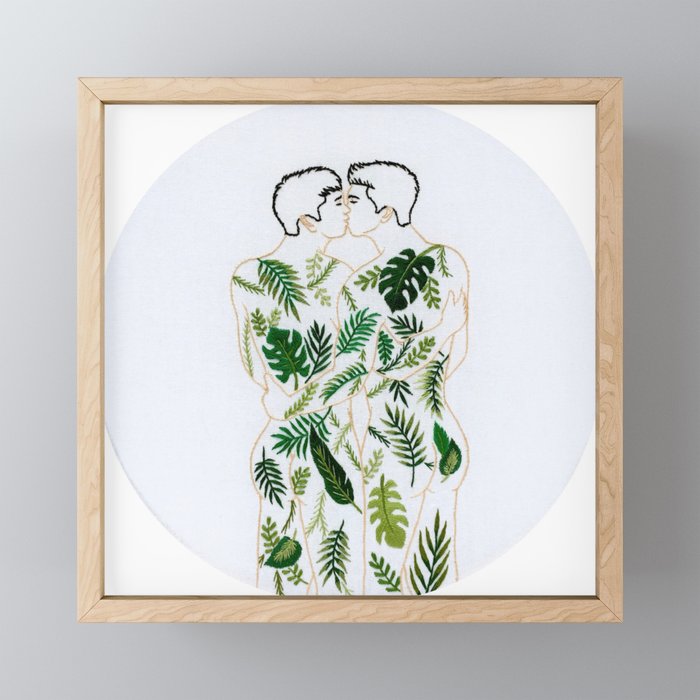 Embroidery art "Green tattoos" printed/ Gay art Framed Mini Art Print