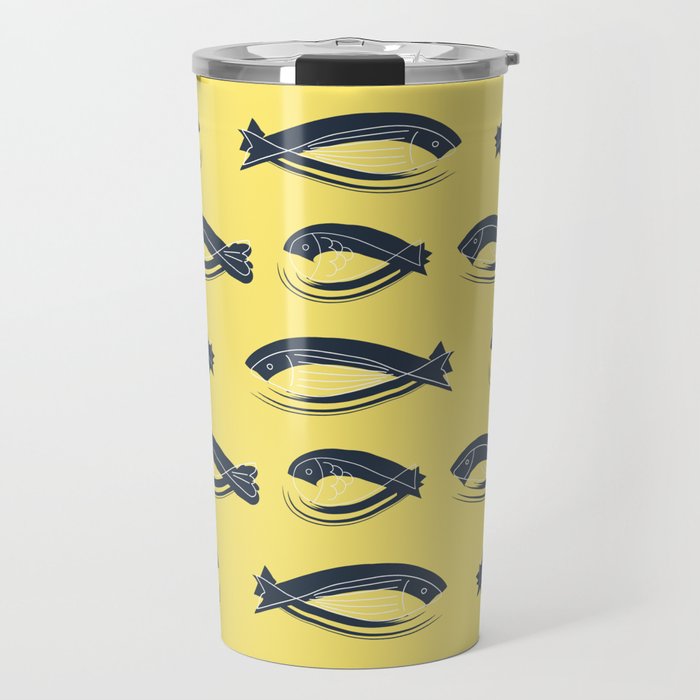 Swimming Fishes Pattern Yellow Background Travel Mug