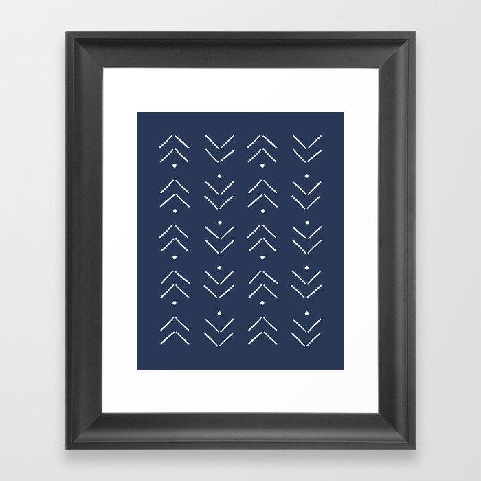 Arrow Lines Pattern in Navy Blue Framed Art Print