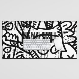 Black and White Street Art Creatures on Italian Train Ticket Desk Mat