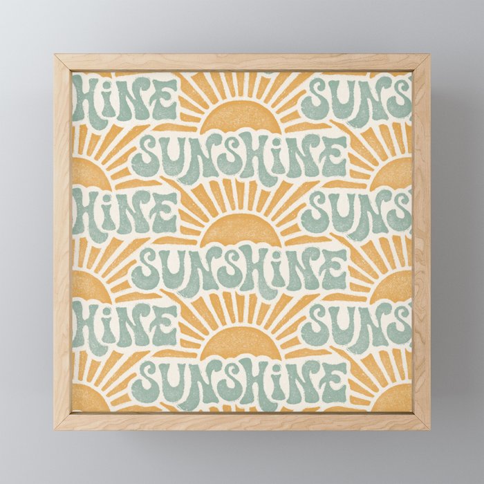 Sunshine - gold and sky blue Framed Mini Art Print
