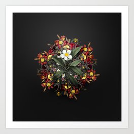 Vintage Loblolly Bay Flower Wreath on Wrought Iron Black Art Print
