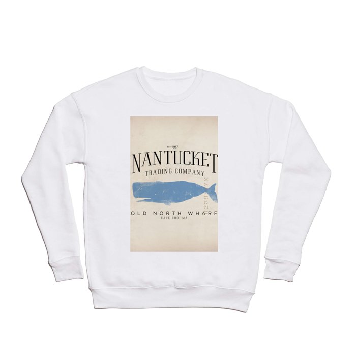 Nantucket whale nautical ocean wharf Massachusetts cottage beach house art Crewneck Sweatshirt
