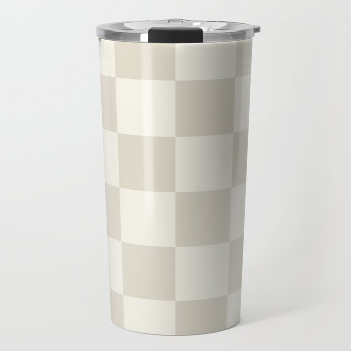 Checkerboard Check Checkered Pattern in Mushroom Beige and Cream Travel Mug