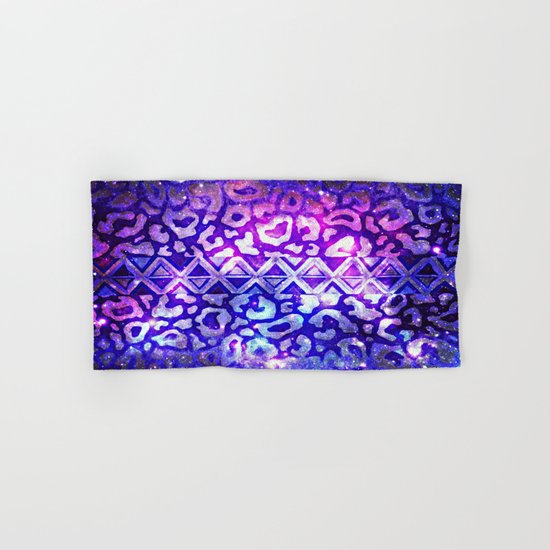 TRIBAL LEOPARD GALAXY Animal Print Aztec Native Pattern Geometric Purple Blue Ombre Space Galactic Hand & Bath Towel