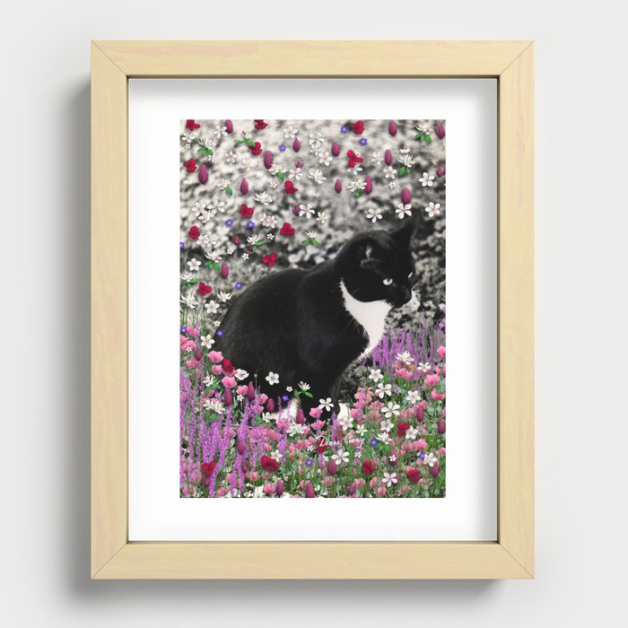 Freckles in Flowers II - Tuxedo Kitty Cat Recessed Framed Print
