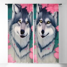 Wolf with Spring Flowers Blackout Curtain