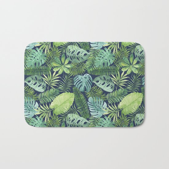 Tropical Branches on Dark Pattern 08 Bath Mat