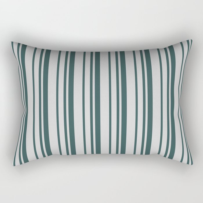 Light Grey & Dark Slate Gray Colored Lines/Stripes Pattern Rectangular Pillow