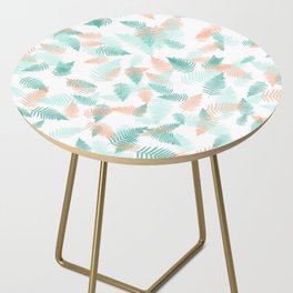 Green, mint and coral fern leaves digital collage Side Table