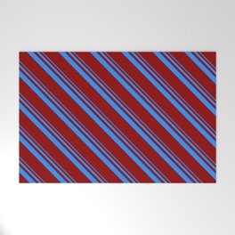 [ Thumbnail: Blue and Dark Red Colored Stripes Pattern Welcome Mat ]