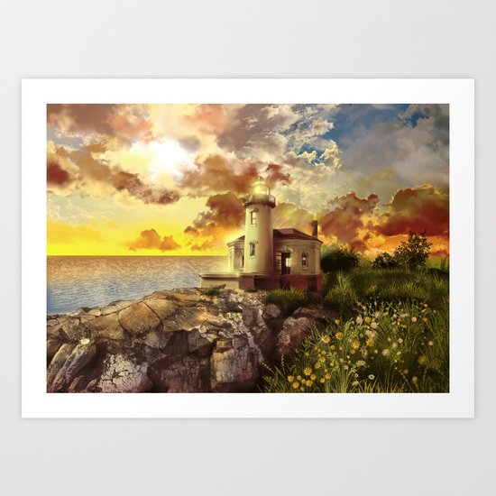 lighthouse landscape sky Art Print