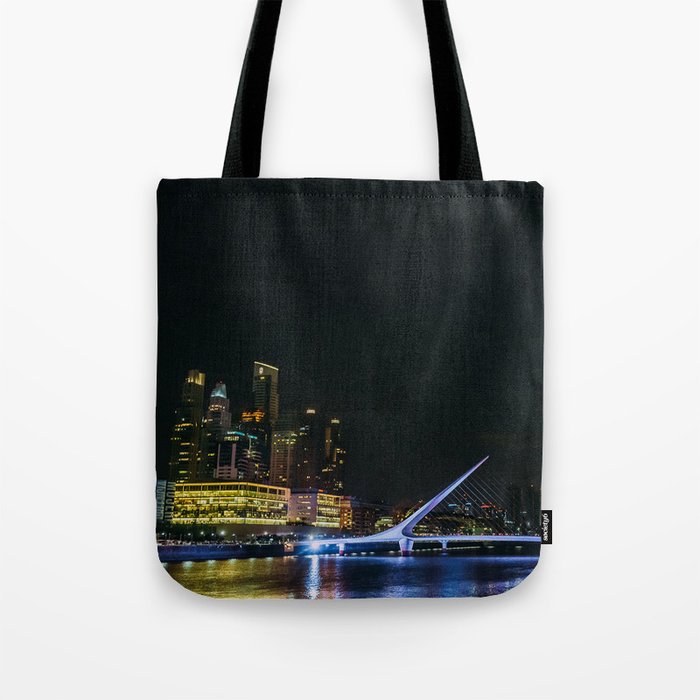 Argentina Photography - Woman Bridge Lit Up In The Late Night Tote Bag