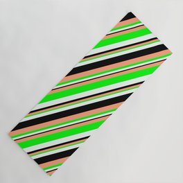 [ Thumbnail: Light Salmon, Lime, Mint Cream & Black Colored Striped/Lined Pattern Yoga Mat ]