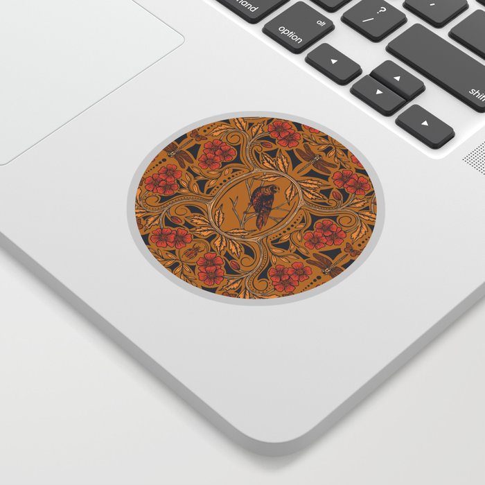 Warm Mustard Yellow & Orange Crow & Dragonfly Floral Sticker