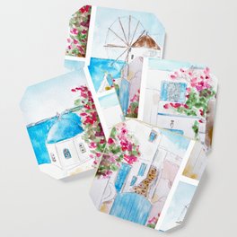 collage of Greece watercolor painting Coaster