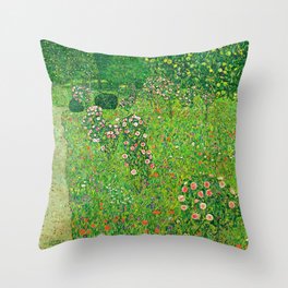 Gustav Klimt "Orchard With Roses" Throw Pillow