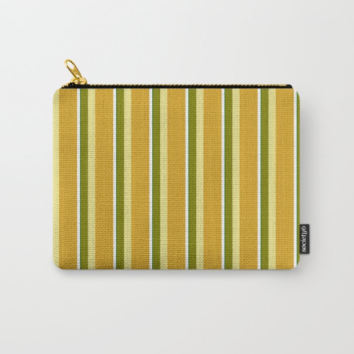 Eye-catching Green, Tan, Goldenrod, White, and Dark Green Colored Lined/Striped Pattern Carry-All Pouch