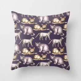 Watercolor cats seamless pattern Throw Pillow