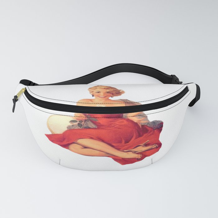 Sexy Blonde Pin Up With White Rose and Red Dress Vintage  Fanny Pack