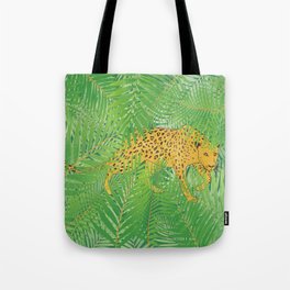 Leopard with tropical leaves Tote Bag