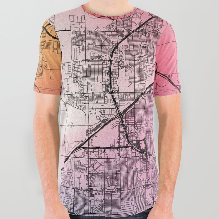 Lubbock, USA - Colorful City Map All Over Graphic Tee