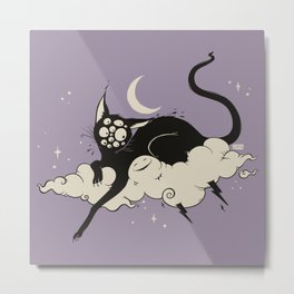 Strange Many Eyed Black Cat On Cloud With Lighting Bolt Metal Print