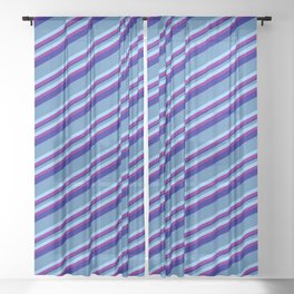 [ Thumbnail: Blue, Light Sky Blue, Purple & Dark Blue Colored Striped/Lined Pattern Sheer Curtain ]